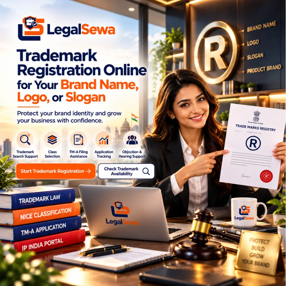 Trademark Registration Online with LegalSewa for protecting a brand name, logo, or slogan.